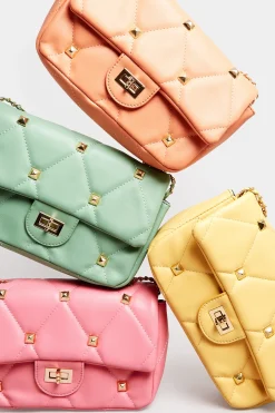 Yours Yours Pink Studded Quilted Chain Bag