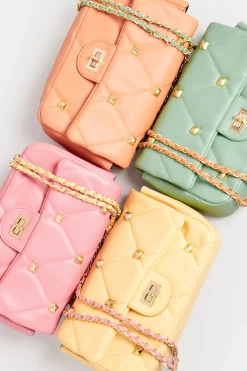 Yours Yours Pink Studded Quilted Chain Bag