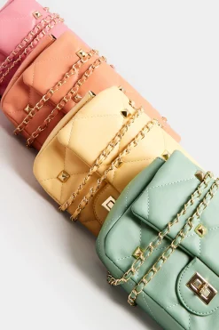 Yours Yours Pink Studded Quilted Chain Bag