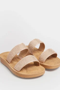 Yours Yours Rose Gold & Brown Glitter Strap Mule Sandals In Extra Wide Eee Fit