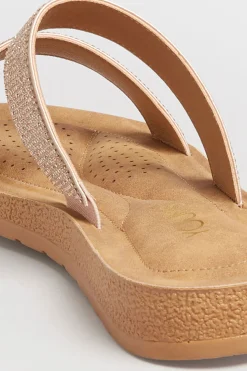 Yours Yours Rose Gold & Brown Glitter Strap Mule Sandals In Extra Wide Eee Fit