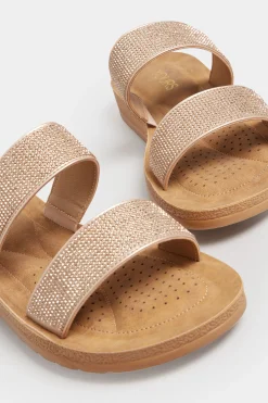 Yours Yours Rose Gold & Brown Glitter Strap Mule Sandals In Extra Wide Eee Fit