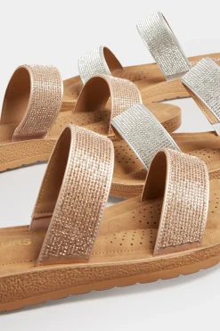 Yours Yours Rose Gold & Brown Glitter Strap Mule Sandals In Extra Wide Eee Fit