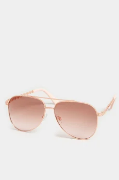 Yours Yours Rose Gold Chain Aviator Sunglasses