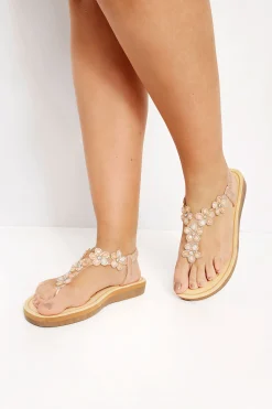 Yours Yours Rose Gold Diamante Flower Sandals In Wide E Fit & Extra Wide Fit