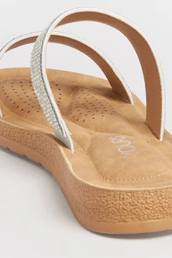 Yours Yours Silver & Brown Glitter Strap Mule Sandals In Extra Wide Eee Fit