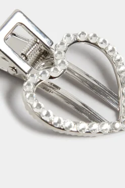 Yours Yours Silver Diamante Heart Hair Clip