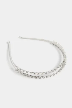 Yours Yours Silver Diamante Double Headband