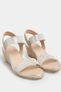 Yours Yours Silver Espadrille Wedge Sandals In Wide E Fit & Extra Wide Eee Fit