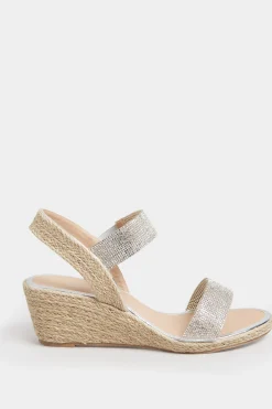 Yours Yours Silver Espadrille Wedge Sandals In Wide E Fit & Extra Wide Eee Fit