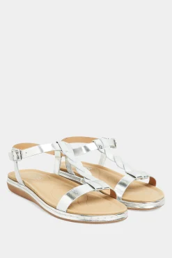 Yours Yours Silver Plaited Strap Sandals In Wide E Fit & Extra Wide Eee Fit