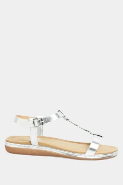 Yours Yours Silver Plaited Strap Sandals In Wide E Fit & Extra Wide Eee Fit