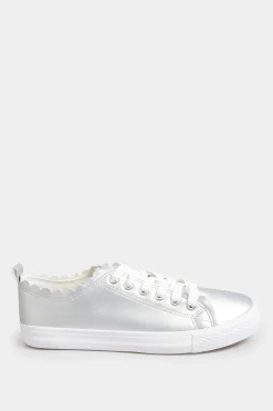 Yours Yours Silver Scalloped Edge Trainers In Wide E Fit