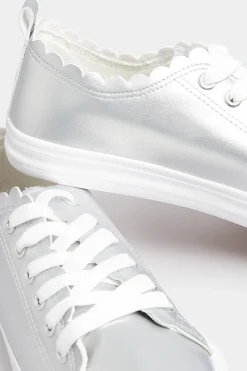 Yours Yours Silver Scalloped Edge Trainers In Wide E Fit