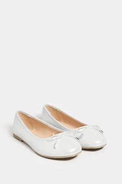 Yours Yours Silver Shimmer Ballerina Pumps In Wide E Fit & Extra Wide Eee Fit