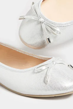 Yours Yours Silver Shimmer Ballerina Pumps In Wide E Fit & Extra Wide Eee Fit