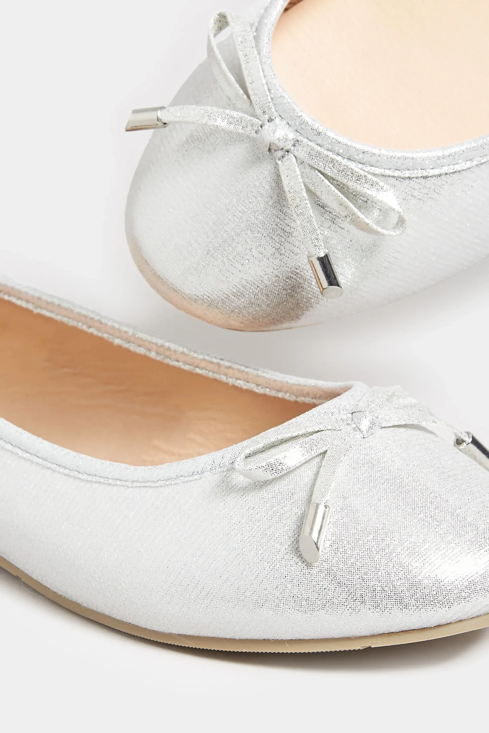 Yours Yours Silver Shimmer Ballerina Pumps In Wide E Fit & Extra Wide Eee Fit