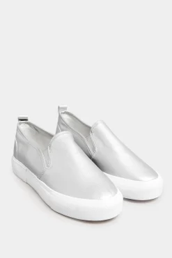 Yours Yours Silver Slip-On Trainers In Wide E Fit