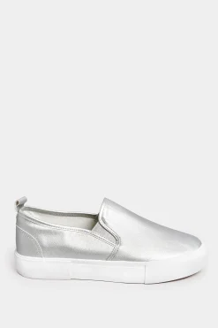 Yours Yours Silver Slip-On Trainers In Wide E Fit
