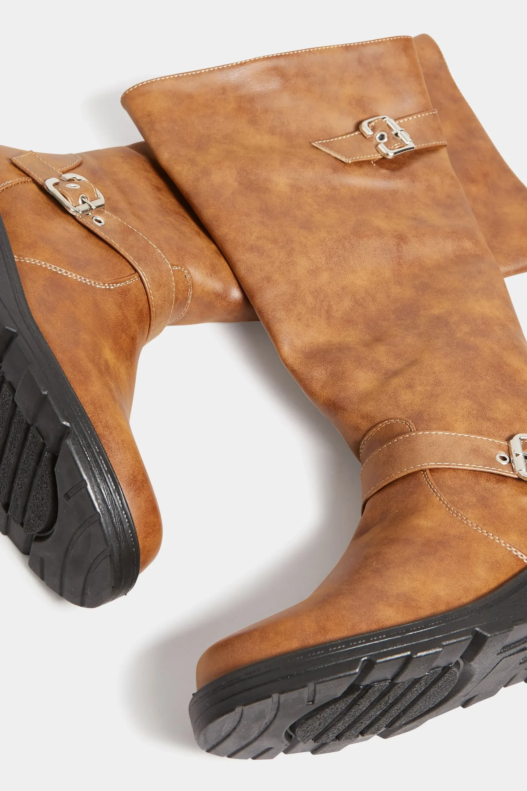 Yours Yours Tan Brown Knee High Wedge Boots In Wide E Fit