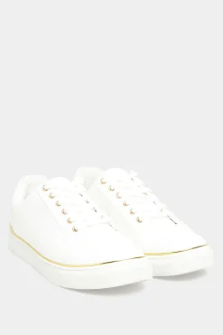Yours Yours White & Gold Hardware Trainers In Extra Wide Eee Fit