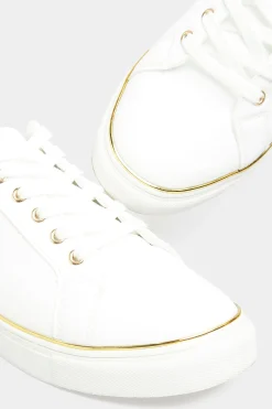 Yours Yours White & Gold Hardware Trainers In Extra Wide Eee Fit