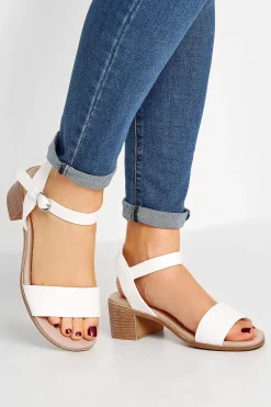 Yours Yours White Block Strappy Low Heel Sandals In Extra Wide Eee Fit