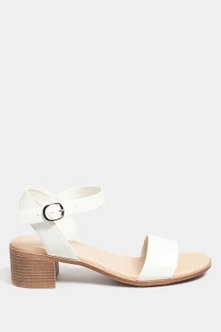 Yours Yours White Block Strappy Low Heel Sandals In Extra Wide Eee Fit