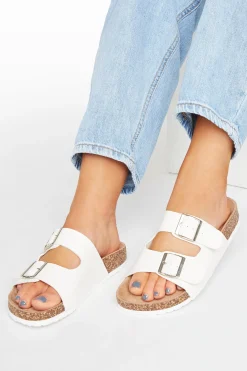Yours Yours White Buckle Strap Footbed Sandals In Extra Wide Eee Fit