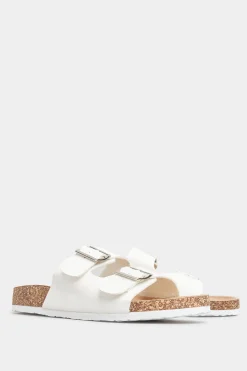 Yours Yours White Buckle Strap Footbed Sandals In Extra Wide Eee Fit