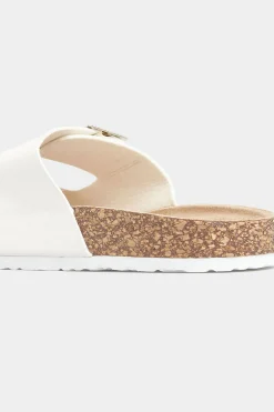 Yours Yours White Buckle Strap Footbed Sandals In Extra Wide Eee Fit
