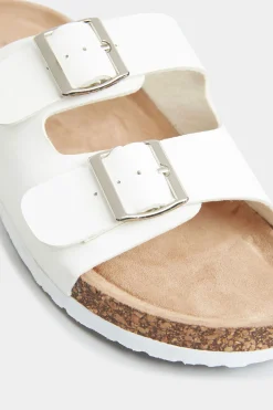 Yours Yours White Buckle Strap Footbed Sandals In Extra Wide Eee Fit