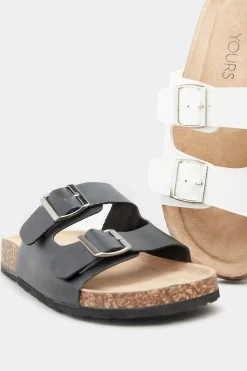 Yours Yours White Buckle Strap Footbed Sandals In Extra Wide Eee Fit