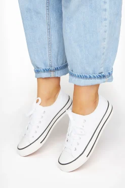 Yours Yours White Canvas Low Trainers In Wide E Fit