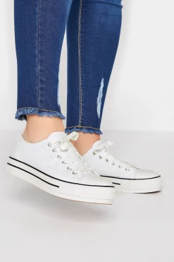 Yours Yours White Canvas Platform Trainers In Wide E Fit