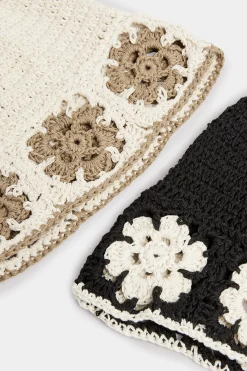 Yours Yours White Crochet Contrast Edge Bucket Hat