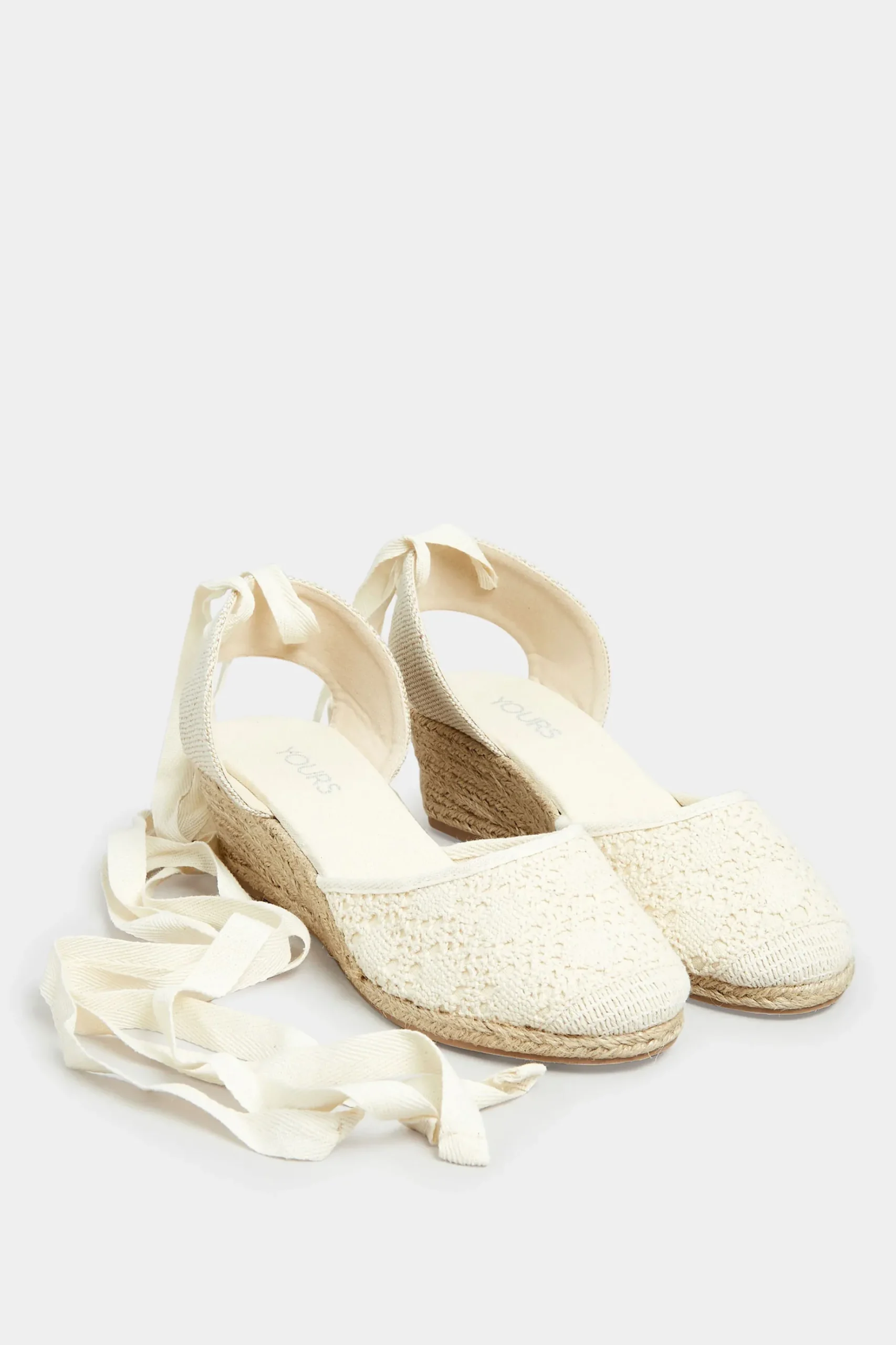 Yours Yours White Crochet Lace Up Espadrille Wedges In Wide E Fit & Extra Wide Eee Fit