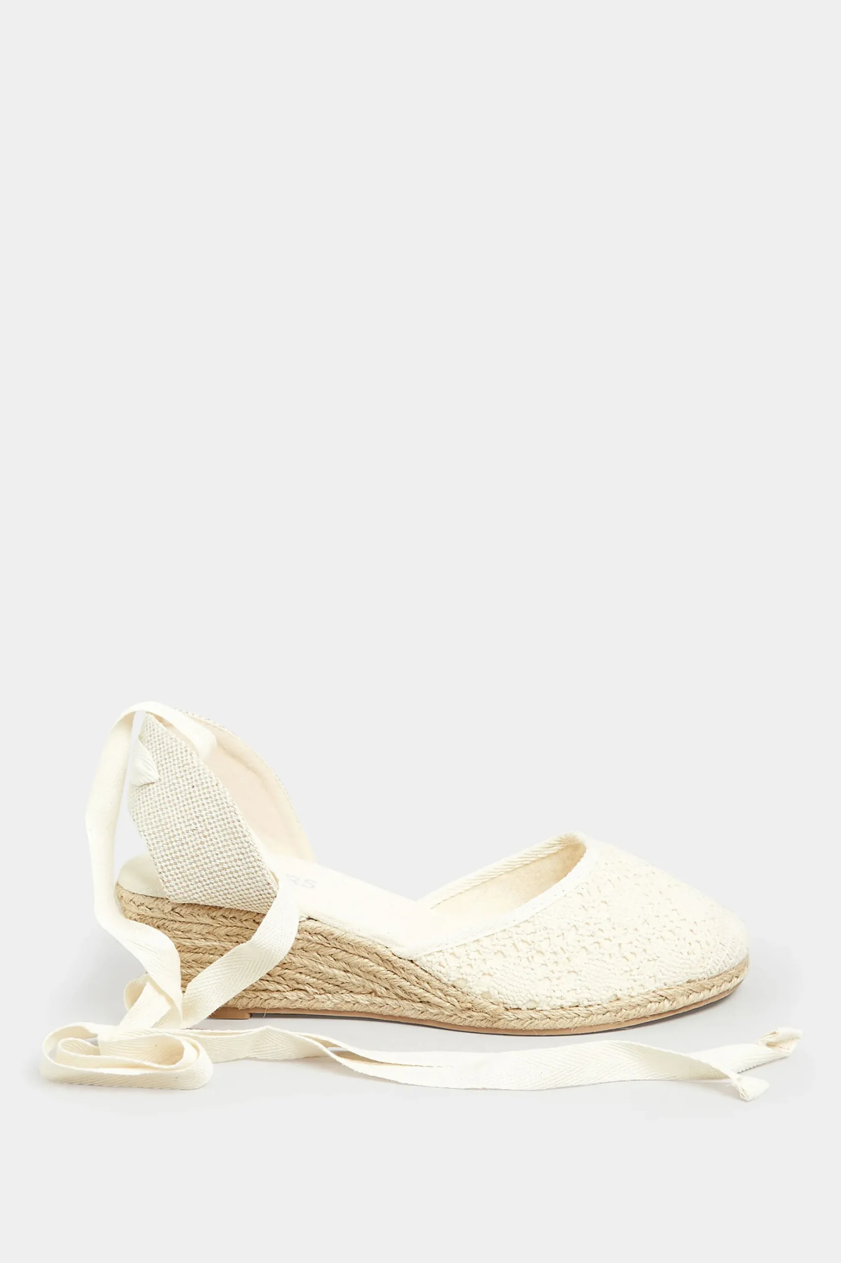 Yours Yours White Crochet Lace Up Espadrille Wedges In Wide E Fit & Extra Wide Eee Fit