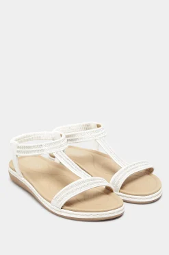 Yours Yours White Diamante Strap Sandals In Wide E Fit & Extra Wide Eee Fit