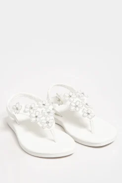 Yours Yours White Diamante Flower Sandals In Wide E Fit & Extra Wide Eee Fit