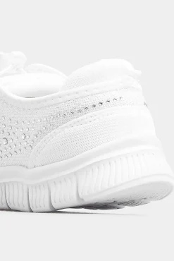 Yours Yours White Diamante Embellished Trainer In Extra Wide Eee Fit