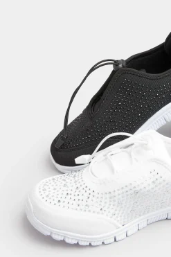 Yours Yours White Diamante Embellished Trainer In Extra Wide Eee Fit