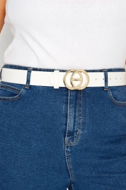 Yours Yours White Double Ring Faux Leather Belt