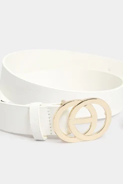 Yours Yours White Double Ring Faux Leather Belt
