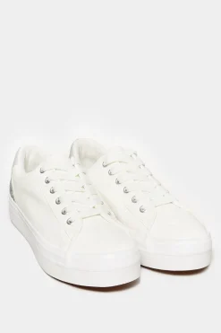 Yours Yours White Glitter Detail Trainers In Wide E Fit