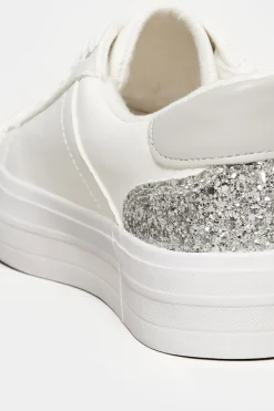 Yours Yours White Glitter Detail Trainers In Wide E Fit