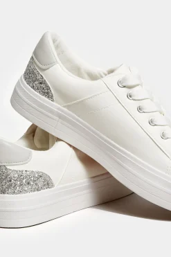 Yours Yours White Glitter Detail Trainers In Wide E Fit