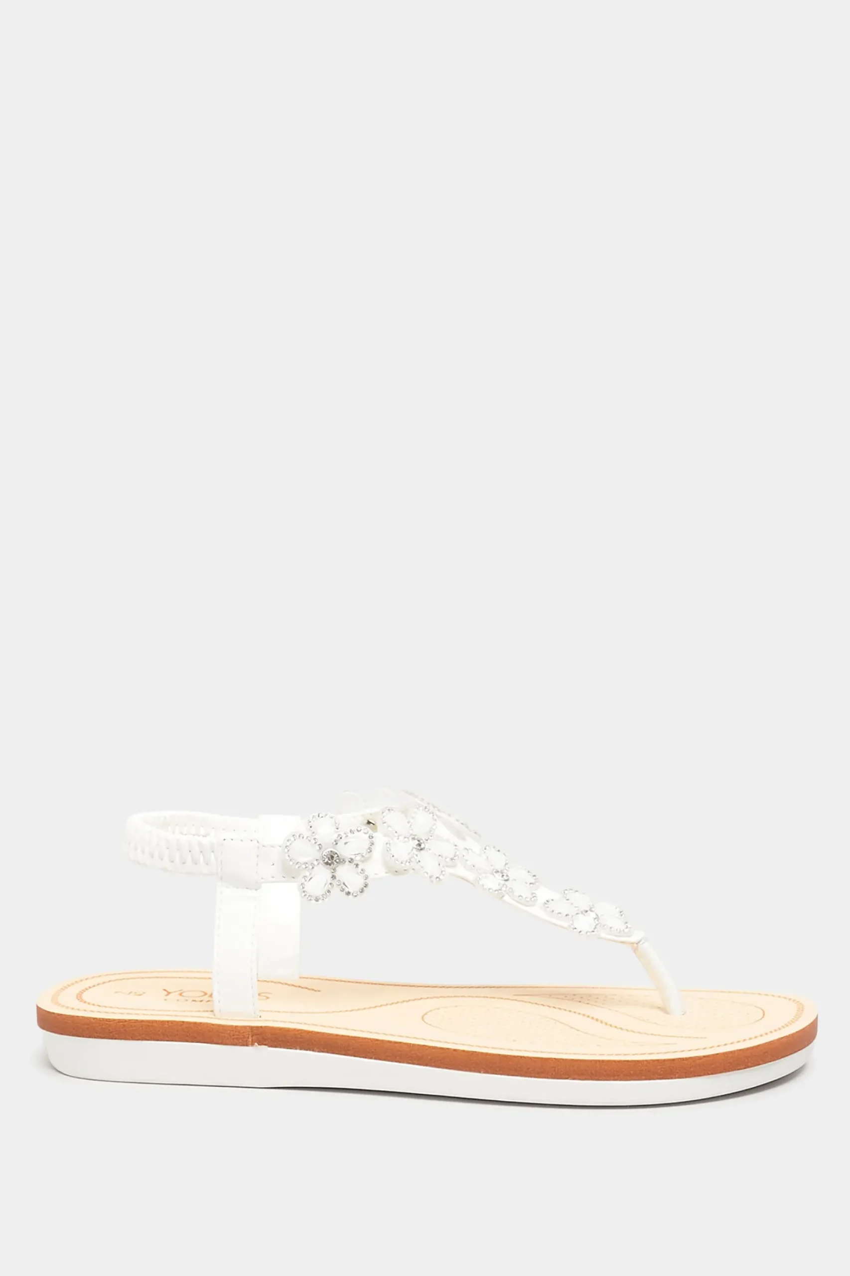 Yours Yours White Pu Diamante Flower Sandals In Wide E Fit & Extra Wide Eee Fit