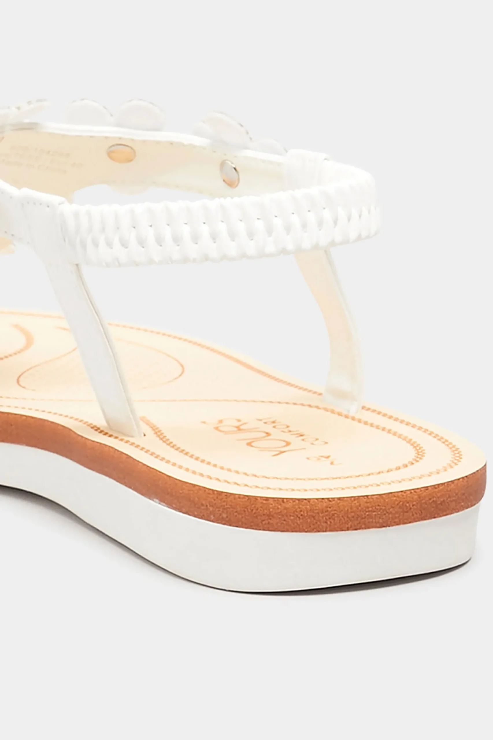 Yours Yours White Pu Diamante Flower Sandals In Wide E Fit & Extra Wide Eee Fit