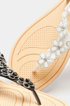 Yours Yours White Pu Diamante Flower Sandals In Wide E Fit & Extra Wide Eee Fit